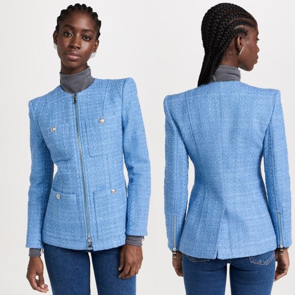 NWT Veronica Beard Agni Dickey Jacket In Skylight Tweed 2-way Zip Pockets Sz 4 - Picture 2 of 10